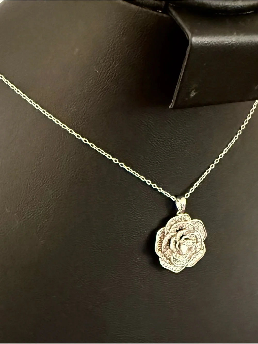 Cote d’Argent 925 Sterling Silver CZ Crystal Rose Flower Pendant Necklace